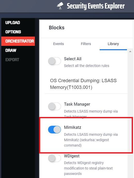 Security Events Explorer's Mimikatz detection rule